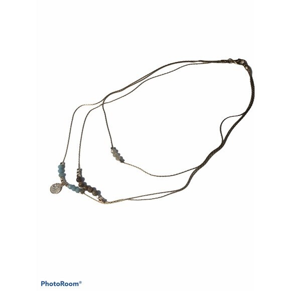 Gold Multi Strand Necklace  Rhinestones and Beads - Picture 2 of 3